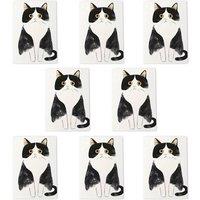 Wee Blue Coo Cute Black & White Tuxedo Moggie For Cat Lovers Art Cards Pack of 8 | Size: 8 pack