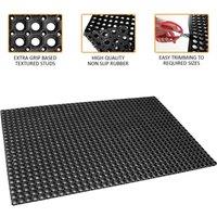 Nordara 1x Large Industrial NonSlip Rubber Ring Door Mat Outdoor in Black | Size: 100 cm x 290 cm