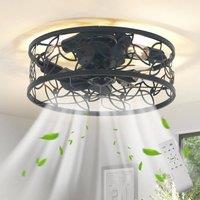 Garwarm Ceiling Light Fan with Remote Control 50cm Metal Fan for Bedroom Flush Mount Modern Decor Light Fan E27 Lamps Black 4 Light
