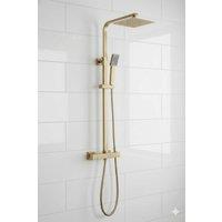 Bathroom Kingdom Menai Premium Brushed Brass Round Thermostatic Shower Set in Gold