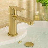 Bathroom Kingdom Risca Brushed Brass Basin Mixer Tap + Waste in Gold