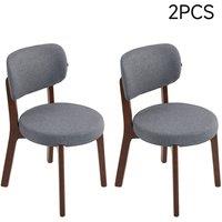 Living and Home 2Pcs Upholstered Dining Chair with Wooden Frame in Grey