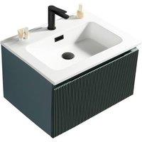 Bathroom Kingdom Flauto Smoked Sage Wall Hung Basin Drawer Vanity 600mm in Dark Green