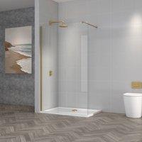 Bathroom Kingdom Vienna Brushed Brass Easy Clean 8mm Wet Room Shower Glass Panel 700mm in Gold