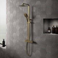 Bathroom Kingdom Menai Premium Brushed Brass Square Thermostatic Shower Set in Gold
