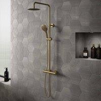 Bathroom Kingdom Menai Premium Brushed Brass Round Thermostatic Shower Set in Gold
