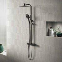 Bathroom Kingdom Menai Premium Gunmetal Square Thermostatic Shower Set in Dark Grey