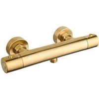 Bathroom Kingdom Sydney Brushed Brass Round Thermostatic Shower Bar Valve in Gold