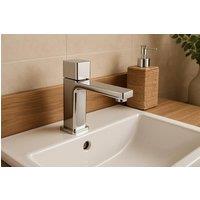 Bathroom Kingdom Quadrado Chrome Square Push Button Basin Mixer Tap in Silver