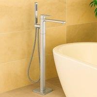 Bathroom Kingdom Quadrado Chrome Square Freestanding Bath Tap with Shower Mixer in Silver