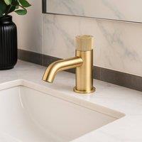 Bathroom Kingdom Redondo Brushed Brass Round Push Button Basin Mixer Tap in Gold