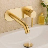 Bathroom Kingdom Redondo Brushed Brass Round Wall Mounted Control Basin Mixer Tap in Gold