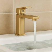 Bathroom Kingdom Quadrado Brushed Brass Square Basin Mixer Tap in Gold