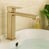 Bathroom Kingdom Quadrado Brushed Brass Square Tall Basin Mixer Tap in Gold