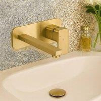 Bathroom Kingdom Quadrado Brushed Brass Square Wall Mounted Control Basin Mixer Tap in Gold