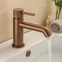 Bathroom Kingdom Redondo Brushed Bronze Round Push Button Basin Mixer Tap in Brown