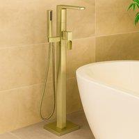 Bathroom Kingdom Swansea Brushed Brass Floor Standing Bath Filler Tap in Gold