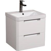 Bathroom Kingdom Monza Gloss White Wall Hung Slimline Basin Drawer Vanity 500mm