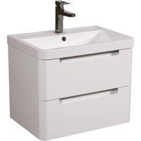Bathroom Kingdom Monza Gloss White Wall Hung Slimline Basin Drawer Vanity 600mm
