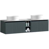 Bathroom Kingdom Flauto Smoked Sage Wall Hung Basin Vanity 1400mm in Blue