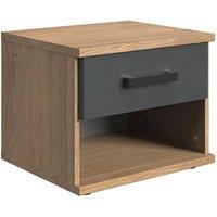 CALICOSY Bedside Table With 1 Drawer, Oak & Graphite Finish - W46 Cm in Light Brown