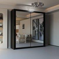 Sliding Wardrobes 4U Modern Mirror Sliding Wardrobe with Top LED Light W150cm x H217cm in Black