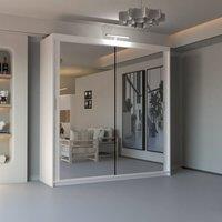 Sliding Wardrobes 4U Modern Mirror Sliding Wardrobe with Top LED Light W150cm x H217cm in White