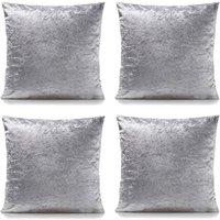 Luxury Living Crushed Velvet Cushions Set of 4 With Fibre Filled Pads in Silver | Size: 45 cm x 45 cm