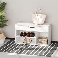 HOMCOM Wooden Shoes Cabinet Bench Hidden Storage Padded Seat in White