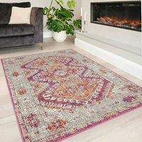 Loomed Pink Aztec Pattern Distressed Soft Living Room Bedroom Area Rug Runner in Fuchsia | Size: 120 cm x 170 cm