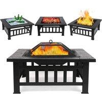 Alivio 3-in-1 Outdoor Fire Pit Table with BBQ Grill, Ice Bucket & Spark Screen Cover in Black