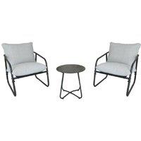 Alivio 3-Piece Outdoor Patio Bistro Set with Cushioned Lounge Chairs & Round Side Iron Table in Grey | Size: 3 Seater