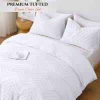 Grace Reversible Tufted Microfiber Duvet Cover Double Hypoallegenic in White | Size: Single