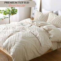 Grace Reversible Tufted Microfiber Duvet Cover Double Hypoallegenic in Taupe | Size: Single