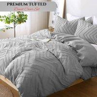 Grace Reversible Tufted Microfiber Duvet Cover Double Hypoallegenic in Grey | Size: Single
