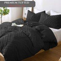 Grace Reversible Tufted Microfiber Duvet Cover Double Hypoallegenic in Black | Size: Single