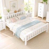 Merax White Wooden Bed Frame with Slatted Headboard | Size: Double