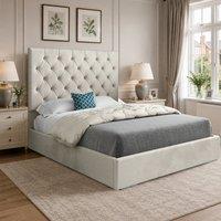 Casani Cottesmore Upholstered Beige Soft Velvet Designer Bed Frame in Cream | Size: Small Single