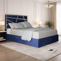 Casani Elveden Upholstered Soft Velvet Blue Metal Designer Bed Frame | Size: Super King