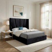 Casani Fairlight Wide Curved Winged Black Soft Velvet Designer Bed Frame | Size: Single