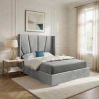 Casani Fairlight Wide Curved Winged Grey Soft Velvet Designer Bed Frame | Size: King