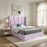 Casani Fairlight Wide Curved Winged Pink Soft Velvet Designer Bed Frame | Size: Single