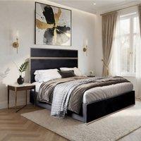 Casani Fladbury Upholstered Soft Velvet Black Metal Designer Bed Frame | Size: Small Double