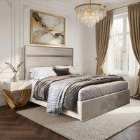 Casani Fladbury Upholstered Soft Velvet Beige Metal Designer Bed Frame in Cream | Size: Single