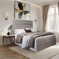 Casani Fladbury Upholstered Soft Velvet Grey Metal Designer Bed Frame | Size: Single