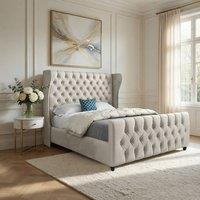 Casani Horley Straight Upholstered Beige Soft Velvet Designer Bed Frame in Cream | Size: Super King