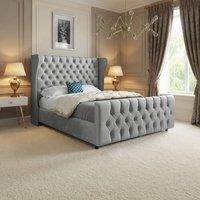 Casani Horley Straight Upholstered Grey Soft Velvet Designer Bed Frame | Size: Small Single