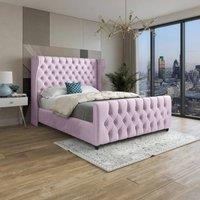 Casani Horley Straight Upholstered Pink Soft Velvet Designer Bed Frame | Size: Small Single