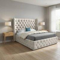 Casani Hutton Wide Winged Upholstered Beige Soft Velvet Designer Bed Frame in Cream | Size: Single