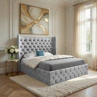 Casani Hutton Wide Winged Upholstered Grey Soft Velvet Designer Bed Frame | Size: Super King